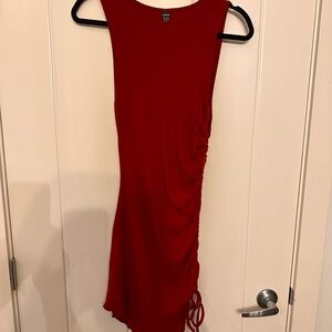 Red Sleeveless Ruched Dress